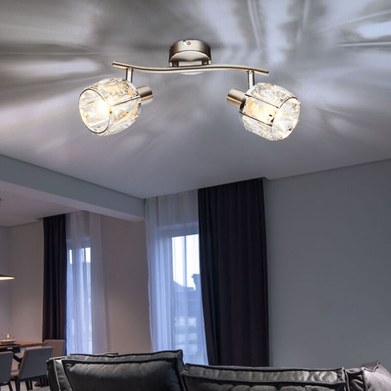 foto del prodotto globo lampada da soffitto lampada da soffitto lampada da soffitto lampada da soggiorno, 2 faretti mobili, cristalli di vetro cromati opachi, prese