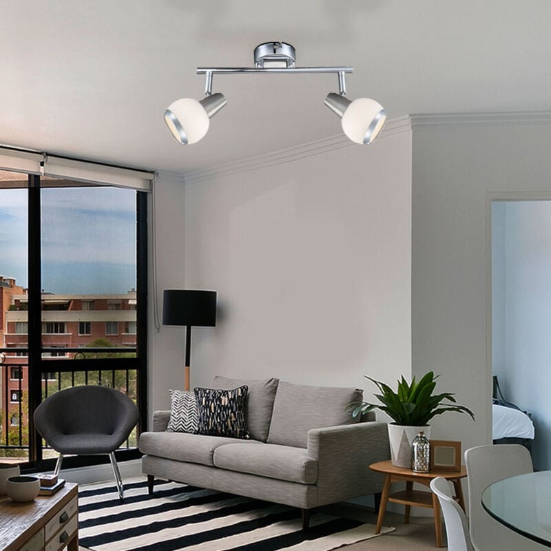 foto del prodotto globo lampada da soffitto lampada da soggiorno a led a 2 luci, faretti in vetro orientabili, 2x led 3 watt 300 lumen bianco caldo, l 30 cm