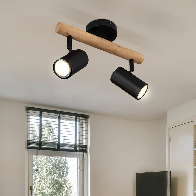 foto del prodotto globo lampada da soffitto lampada da soggiorno lampada da sala da pranzo faretto da soffitto, legno metallo nero, gu10, 2 fiamme, l 30 cm