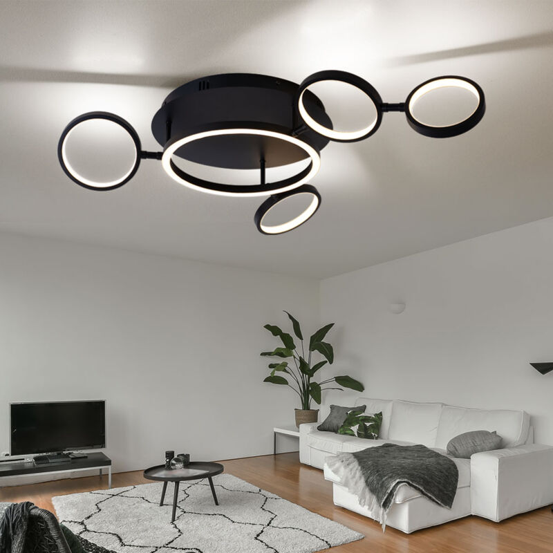 foto del prodotto globo lampada da soffitto nera lampada da soggiorno a led lampada di design lampada da soffitto ad anelli regolabile, metallo nero opaco, 29w