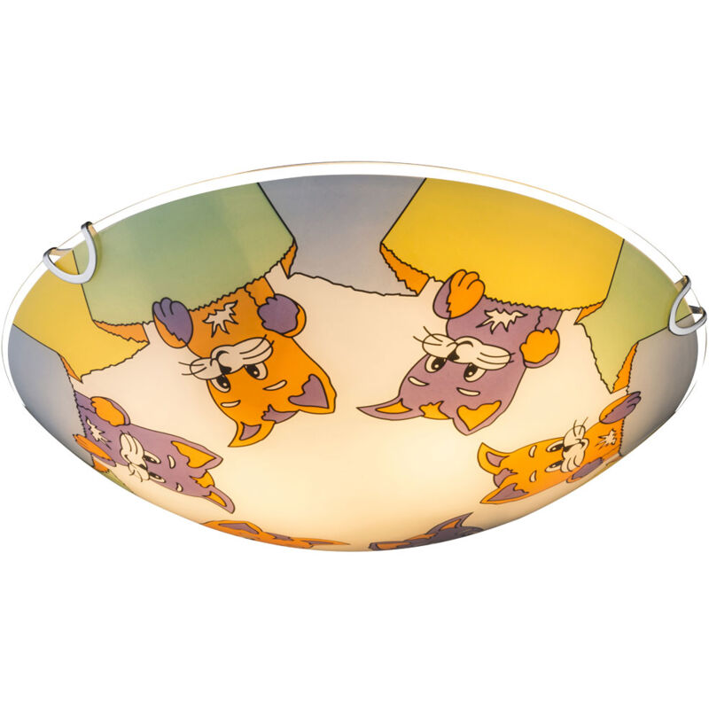 foto del prodotto globo lampada da soffitto per bambini, lampada da soffitto per cameretta con animali, motivo gatto, vetro, 2x e27, pxh 30 x 6,5 cm