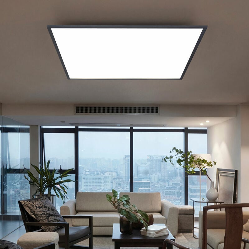 foto del prodotto globo lampada da soffitto piatta a pannello led lampada da soffitto per soggiorno, quadrata alu nero opaco bianco opale, 1x led 30 watt 2000 lumen