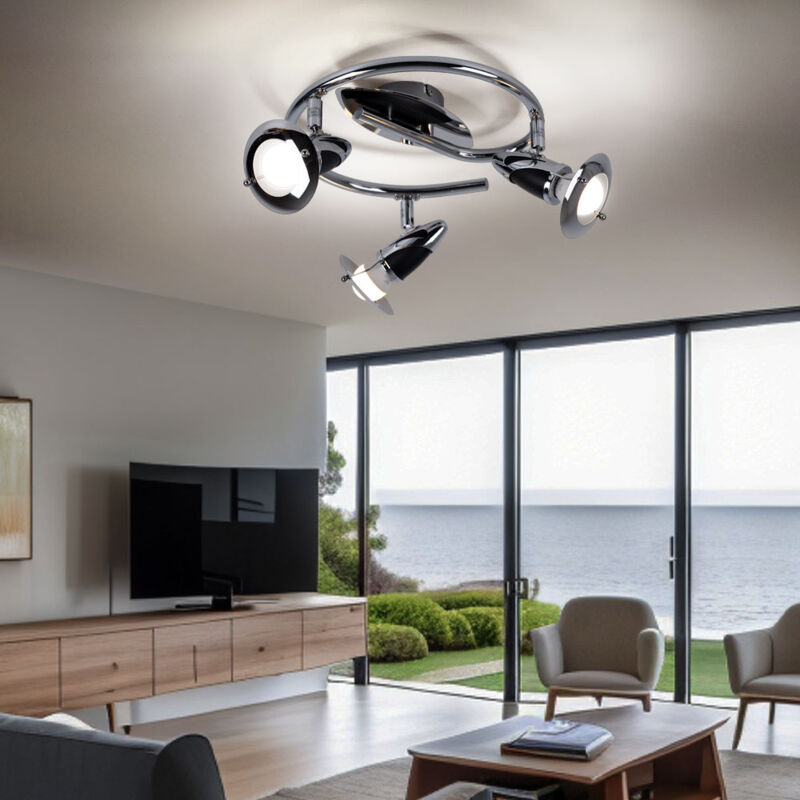 foto del prodotto globo lampada da soffitto plafoniera a 3 luci lampada da soggiorno faretto rotondo orientabile, legno cromato marrone scuro, 3x e14, dxh 30 x 17,5
