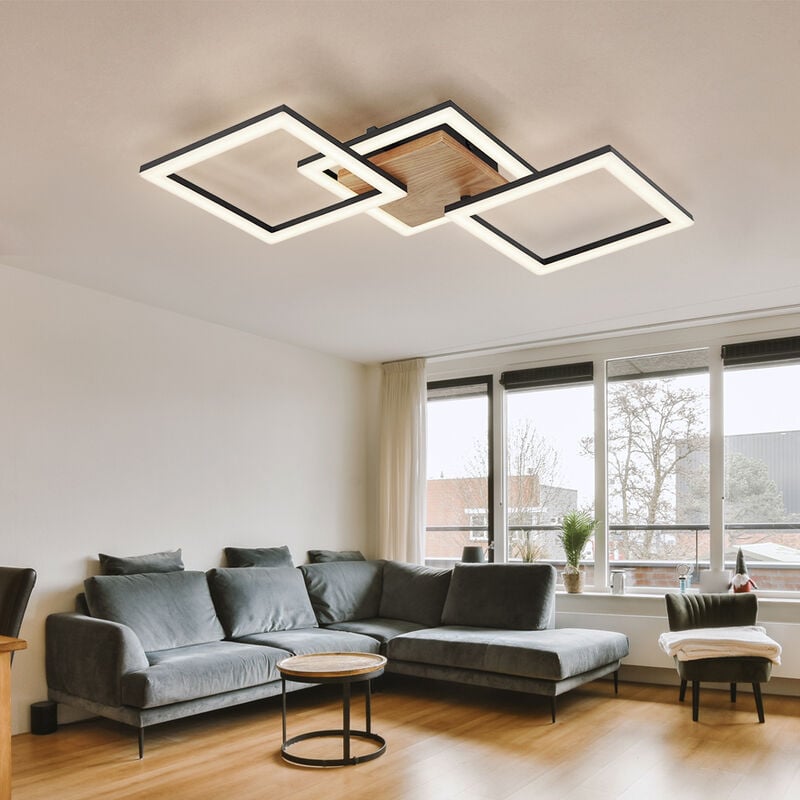 foto del prodotto globo lampada da soffitto plafoniera a led in legno orientabile per soggiorno plafoniera nera, metallo opalino, 30w 2200lm bianco caldo, lxlxa