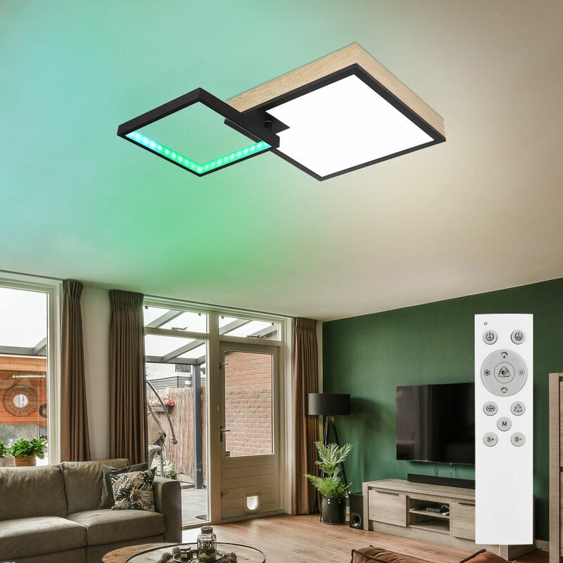 foto del prodotto globo lampada da soffitto plafoniera design luce lampada in legno luce da soggiorno, effetto arcobaleno telecomando dimmerabile cct mobile, led 21w