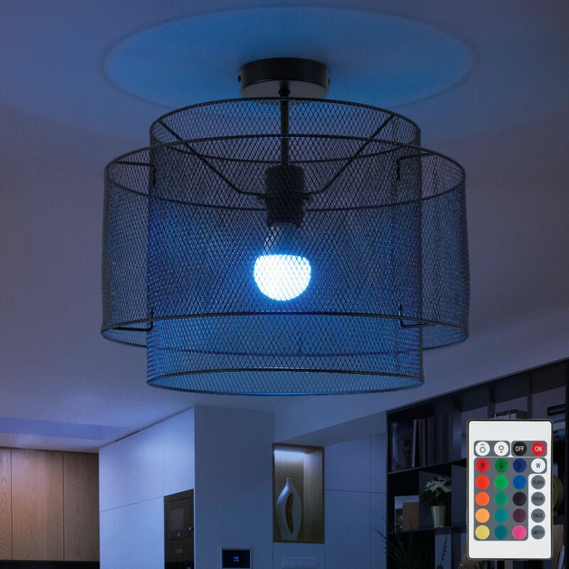 foto del prodotto globo lampada da soffitto plafoniera in metallo nero rotondo sala da pranzo lampada a gabbia illuminazione a forma di reticolo, telecomando