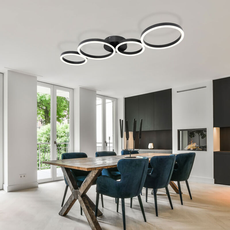 foto del prodotto globo lampada da soffitto plafoniera led sala da pranzo soggiorno lampada moderna led nero a forma di anello, metallo plastica, 1x 35w 1600lm