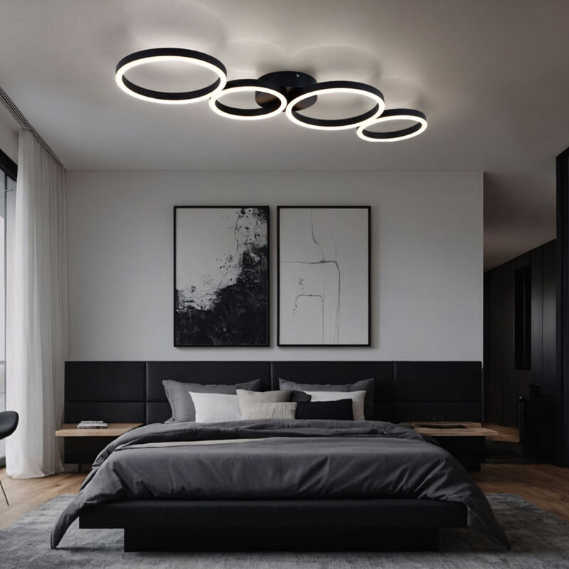 foto del prodotto globo lampada da soffitto plafoniera led sala da pranzo soggiorno lampada moderna led nero a forma di anello, metallo plastica, 1x 35w 1600lm
