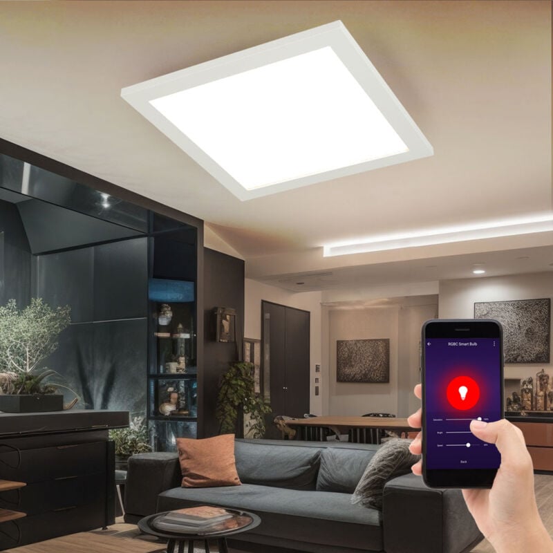 foto del prodotto globo lampada da soffitto smart home pannello plafoniera smartlight, circuito cct timer led dimmerabile controllabile tramite app, quadrato 30x30 cm