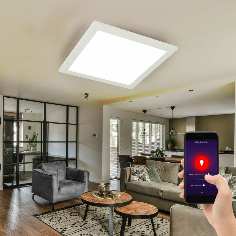 foto del prodotto globo lampada da soffitto smart home pannello plafoniera smartlight, circuito cct timer led dimmerabile controllabile tramite app, quadrato 30x30 cm