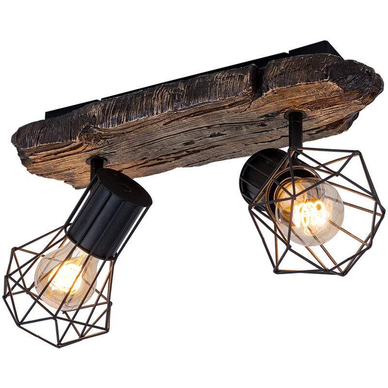 foto del prodotto globo lampada da soffitto, soggiorno, aspetto legno, faretto da soffitto, 2 fiamme, faretti retr intrecciati, regolabile, metallo plastica, 2x