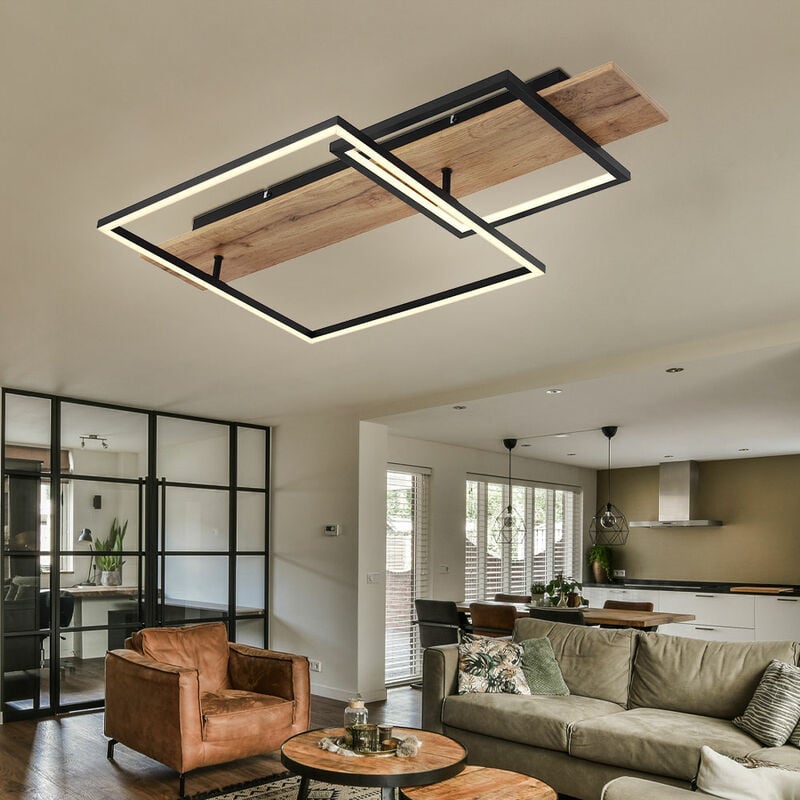 foto del prodotto globo lampada da soffitto soggiorno effetto legno lampada da camera da letto memory plafoniera led con aspetto legno, alluminio metallo nero, 1x