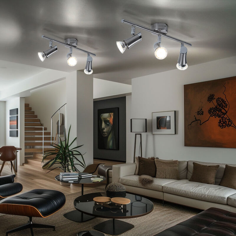 foto del prodotto globo lampada da soffitto spot bar da soffitto con faretti mobili faretto da soffitto a 3 luci, metallo nichel cromato opaco, 3x gu10 led bianco