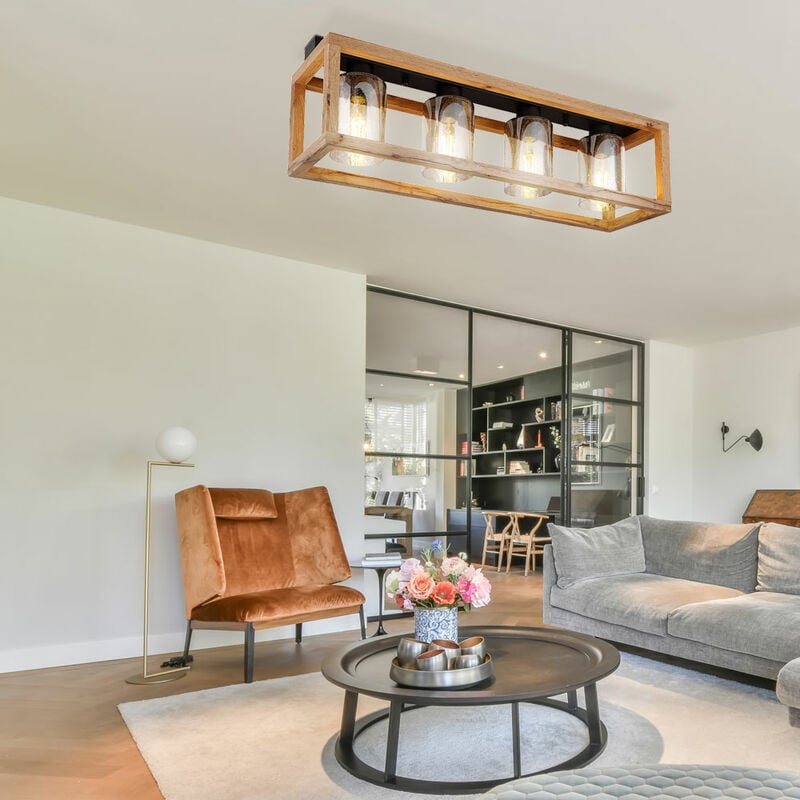 foto del prodotto globo lampada da soffitto tavolo da pranzo plafoniera retr rustica casa di campagna lampada da soffitto soggiorno legno, mdf vetro fumo metallo, 4