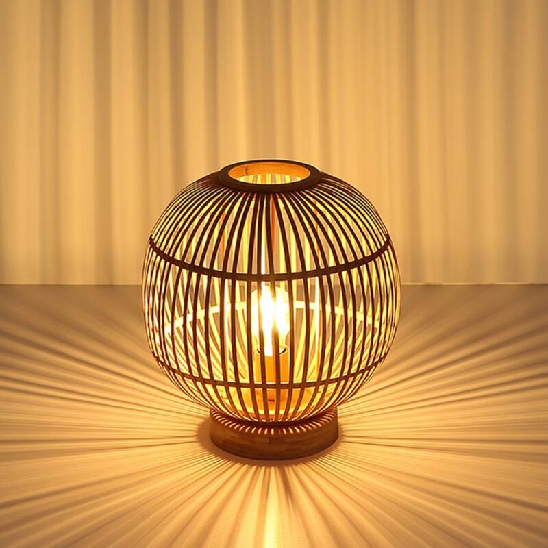 foto del prodotto globo lampada da tavolo bamb lampada boho lampada da comodino lampada a sfera camera da letto colore naturale, 1x attacco e27, dxh 30x33,5 cm