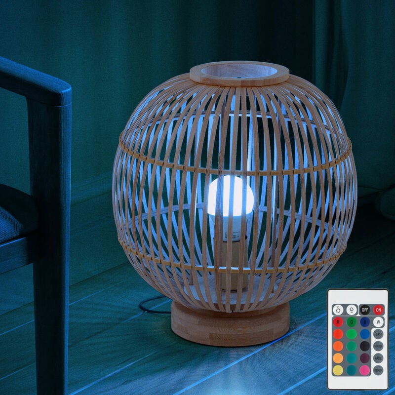 foto del prodotto globo lampada da tavolo bamb lampada boho lampada da comodino lampada a sfera camera da letto colore naturale, cambia colore dimmerabile