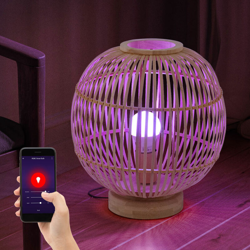 foto del prodotto globo lampada da tavolo bamb lampada boho lampada da comodino lampada a sfera camera da letto colore naturale, smart home appcontrollo vocale cct