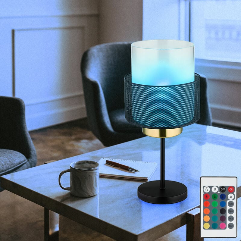 foto del prodotto globo lampada da tavolo con paralume in vetro satinato lampada da tavolo retro griglia luminosa laterale nero, oro, telecomando dimmerabile, 1x led