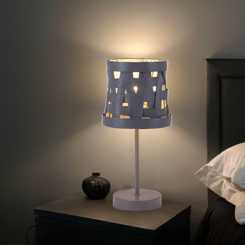 foto del prodotto globo lampada da tavolo design grigio soggiorno camera da letto luce notturna lampada da lettura in tessuto