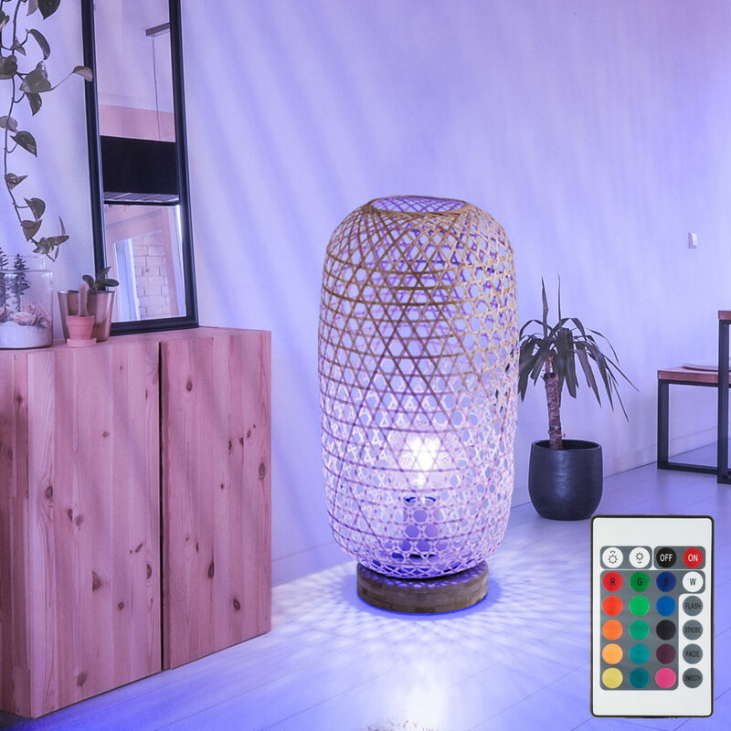 foto del prodotto globo lampada da tavolo in rete di bamb lampada da tavolo in bamb luce laterale boho soggiorno, naturale, dimmerabile con telecomando, 1x led rgb