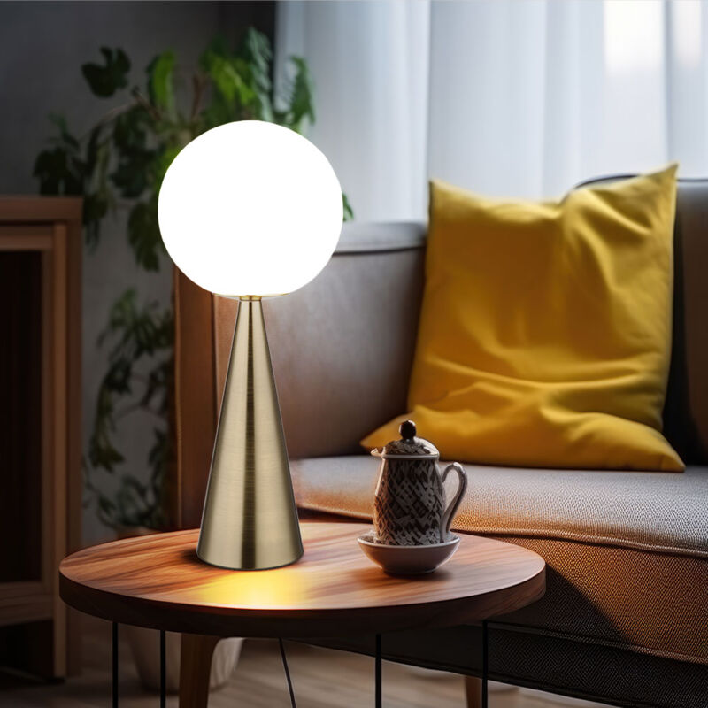 foto del prodotto globo lampada da tavolo, lampada da comodino, lampada da lettura, lampada da soggiorno, lampada laterale, lampada da camera, forma conica, sfera di