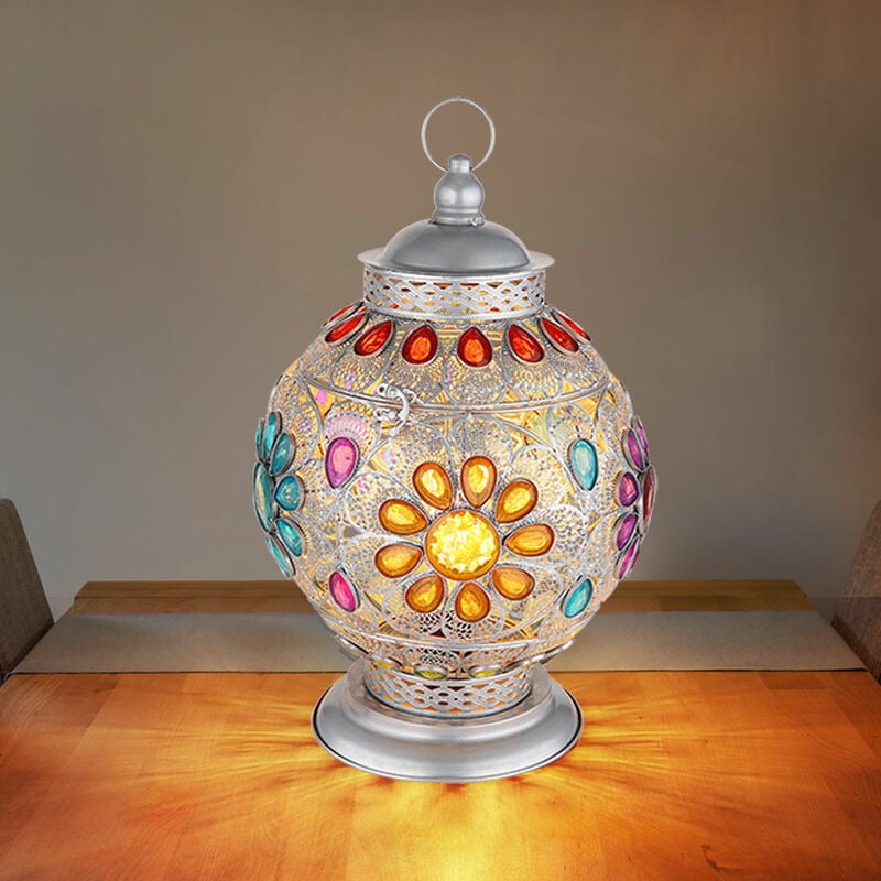 foto del prodotto globo lampada da tavolo lampada da tavolo lampada da comodino lampada da camera, metallo cristalli acrilici argento orientale, attacco e27, dxh