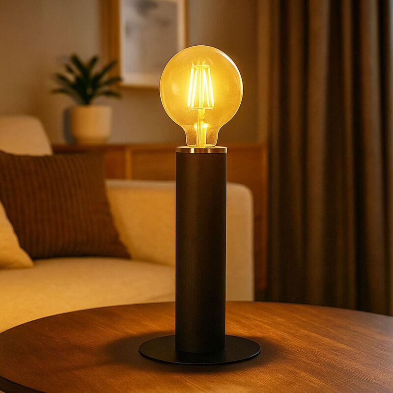 foto del prodotto globo lampada da tavolo lampada da tavolo legno lampada da lettura baule di legno lampada da camera da letto 1 fiamma nera, metallo, 1x attacco