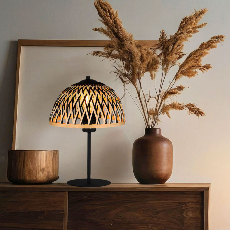 foto del prodotto globo lampada da tavolo lampada laterale in bamb lampada da soggiorno nera lampada da scrivania retr , metallo colore naturale, 1x attacco e27,