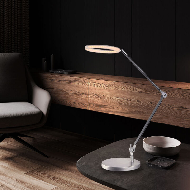 foto del prodotto globo lampada da tavolo led da 7 watt argento satinato lampada da lettura interruttore illuminazione 58383