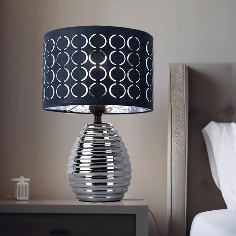 foto del prodotto globo lampada da tavolo paralume argento lampada da comodino camera da letto paralume lampada da tavolo grigio, in ceramica in cromo con paralume