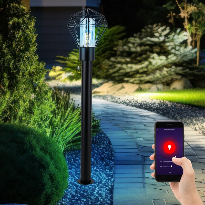 foto del prodotto globo lampada da terra a led intelligente, lampada da patio dimmerabile, lampada da esterno, lampada da sentiero a led industriale, base in acciaio