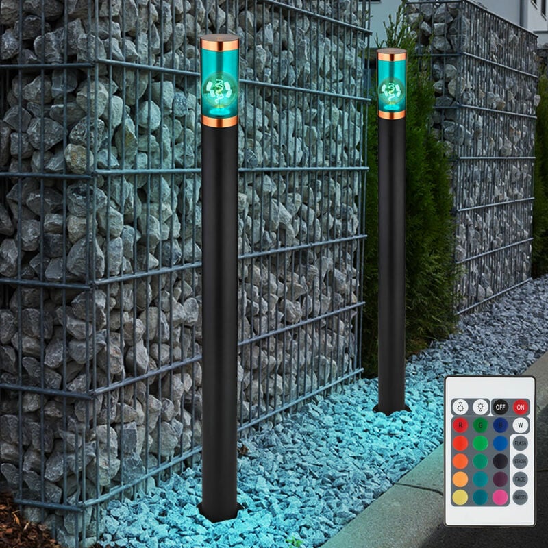 foto del prodotto globo lampada da terra a led paletto luminoso percorso luce dimmerabile con telecomando lampade da giardino nero, cambio colore rgb acciaio