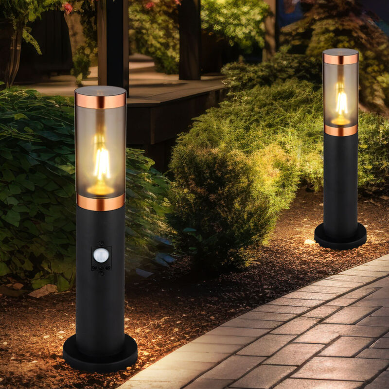 foto del prodotto globo lampada da terra a piedistallo illuminazione esterna fumo rame esterno con rilevatore di movimento lampada da terra da giardino, acciaio