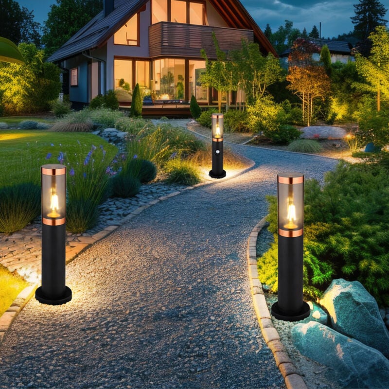 foto del prodotto globo lampada da terra con piedistallo illuminazione per esterni fumo rame da esterno con rilevatore di movimento lampada da terra da giardino,
