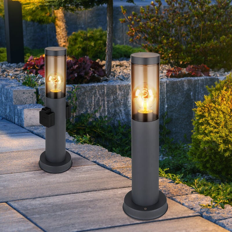 foto del prodotto globo lampada da terra con portalampada portalampada antracite colonna portalampada in acciaio inox con luce, fumo, 1x attacco e27, pxh 7,6x45 cm,