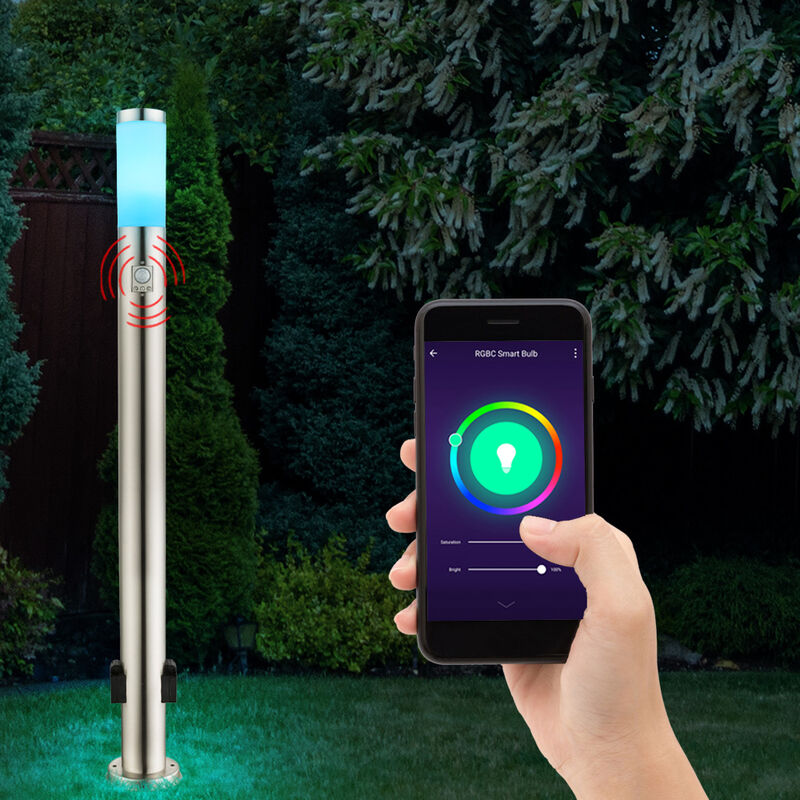 immagine 0 del prodotto globo lampada da terra con rilevatore di movimento lampada da terra in acciaio inox, prese luce da esterno, controllo app cct dimmerabile, smart