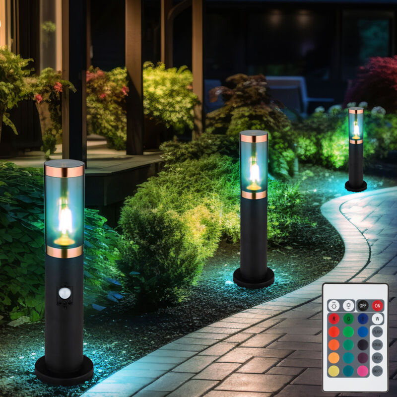 foto del prodotto globo lampada da terra con telecomando fumo illuminazione esterna con rilevatore di movimento lampada da terra da giardino dimmerabile, acciaio