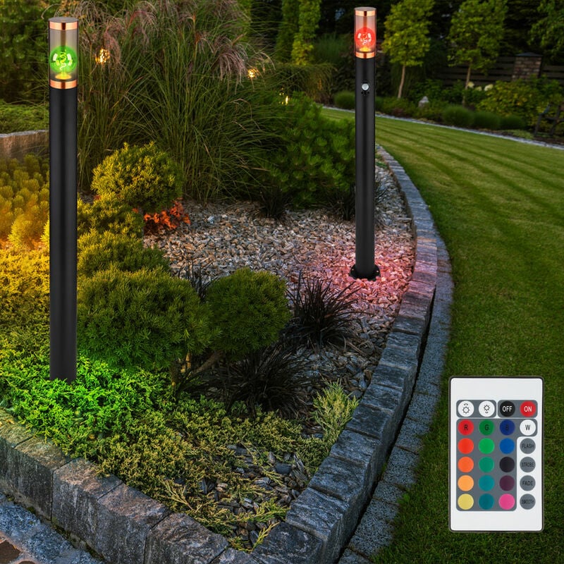 foto del prodotto globo lampada da terra dimmerabile con telecomando piantana led da esterno con rilevatore di movimento giardino acciaio inox fum rame nero, cambio