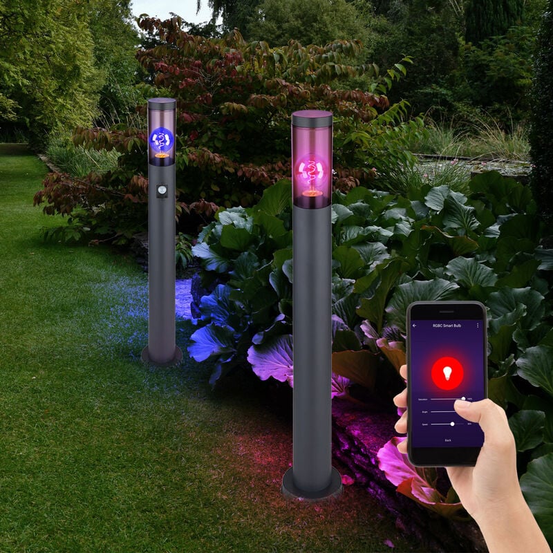 foto del prodotto globo lampada da terra intelligente, lampada da terra per esterni a led dimmerabile con rilevatore di movimento, app controllo vocale, cambio