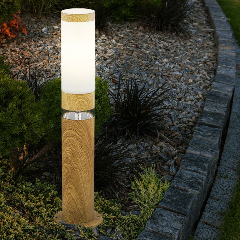 foto del prodotto globo lampada da terra lampada a piedistallo per esterni lampada a piedistallo rotonda per esterni terrazze in acciaio inossidabile, aspetto legno