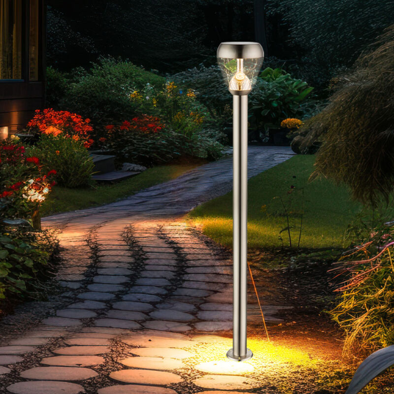 foto del prodotto globo lampada da terra lampada da esterno lampada da terra lampada da terra acciaio inox, paralume, vetro, trasparente, ip44 antispruzzo, 1x led 8