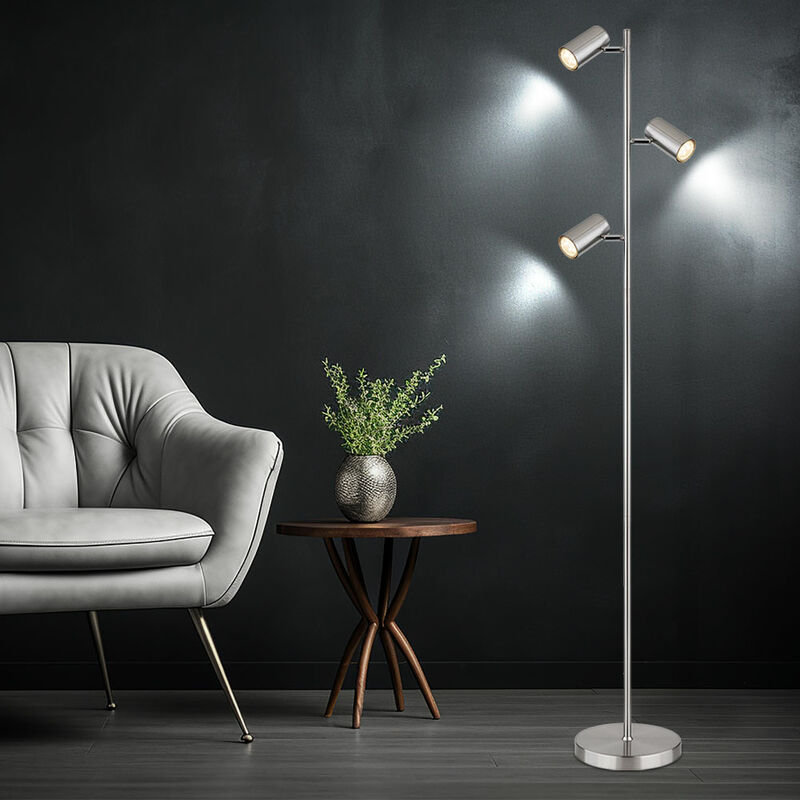 foto del prodotto globo lampada da terra lampada da terra 3 luci lampada da terra orientabile lampada da terra soggiorno moderno argento, 3 fiamme, metallo, 3x gu10,