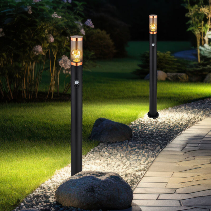 foto del prodotto globo lampada da terra lampada da terra fumo rame rilevatore di movimento da esterno giardino acciaio inossidabile, 1x e27, pxh 7,6x110 cm, set di 2
