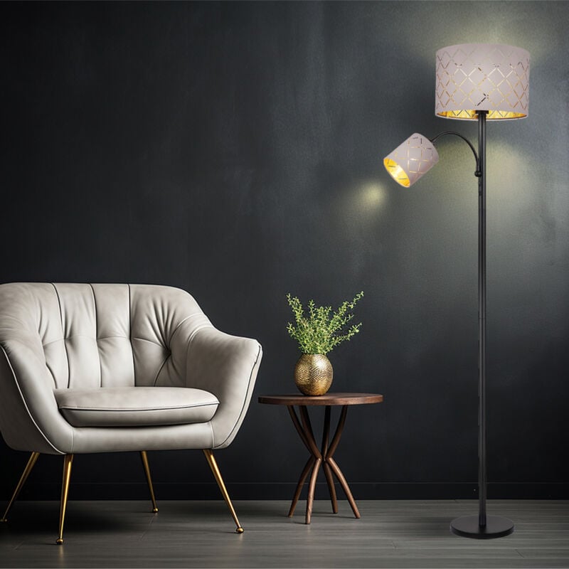 foto del prodotto globo lampada da terra moderna da soggiorno lampada da terra a 2 luci nera, paralume tessile led grigio metallo, 2x led 8 4w 806 400lm 3000k bianco