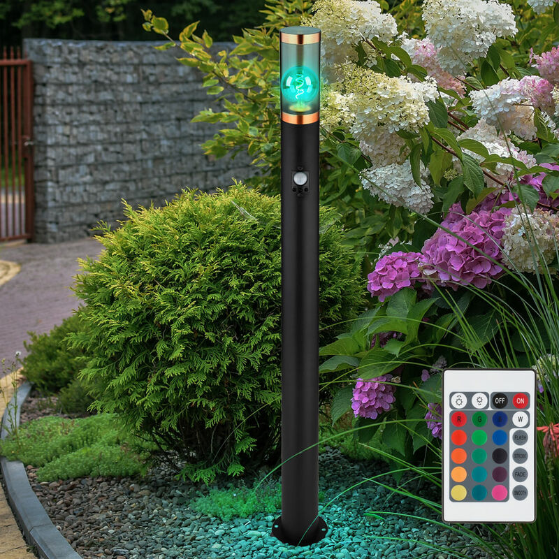 foto del prodotto globo lampada da terra per illuminazione esterna con rilevatore di movimento da giardino in acciaio inox, telecomando dimmerabile, 1x led rgb 8,5w