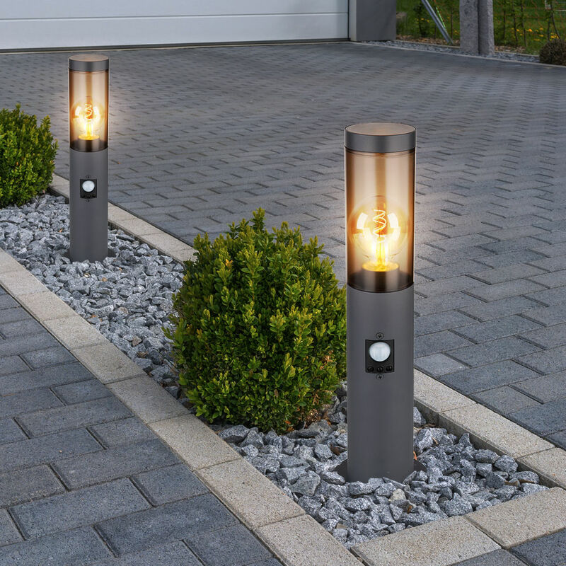 foto del prodotto globo lampada da terra per illuminazione esterna lampada a stelo fumo antracite esterno con rilevatore di movimento lampada da terra da giardino,