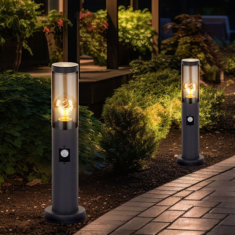 foto del prodotto globo lampada da terra per illuminazione esterna lampada a stelo fumo antracite esterno con rilevatore di movimento lampada da terra da giardino,