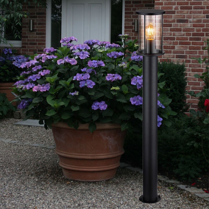 foto del prodotto globo lampada da terra per patio lampada da terra lampada da sentiero lampada da esterno lampada da giardino, acciaio inox vetro nero fum , 1x e27,