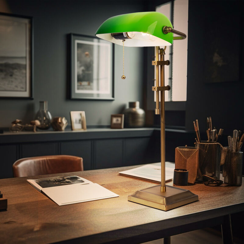 foto del prodotto globo lampada led da tavolo lampada banker lampada da tavolo in ottone antico vetro verde luce da lettura regolabile in altezza, interruttore a