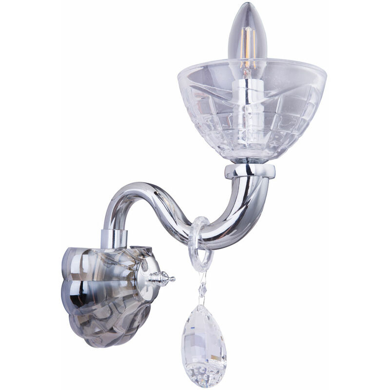 foto del prodotto globo lampadario a muro lampada da parete lampada da soggiorno lampada da ingresso in cristallo fumo, 1x attacco e14, lxh 13x37 cm 64131 1w